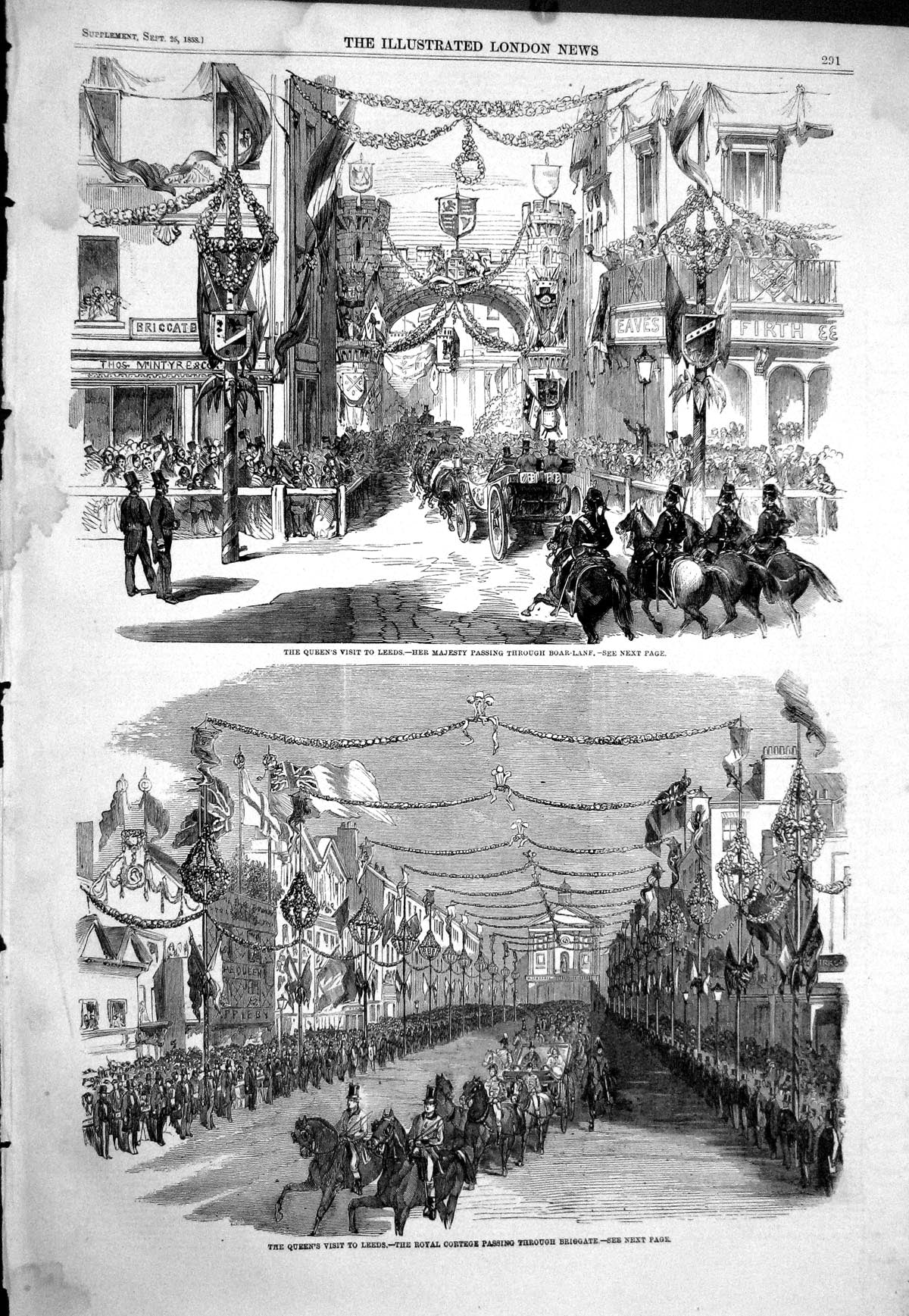 Old 1858 Queen Leeds Boar-Lane Royal Cortege Procession Briggate Engl Victorian
