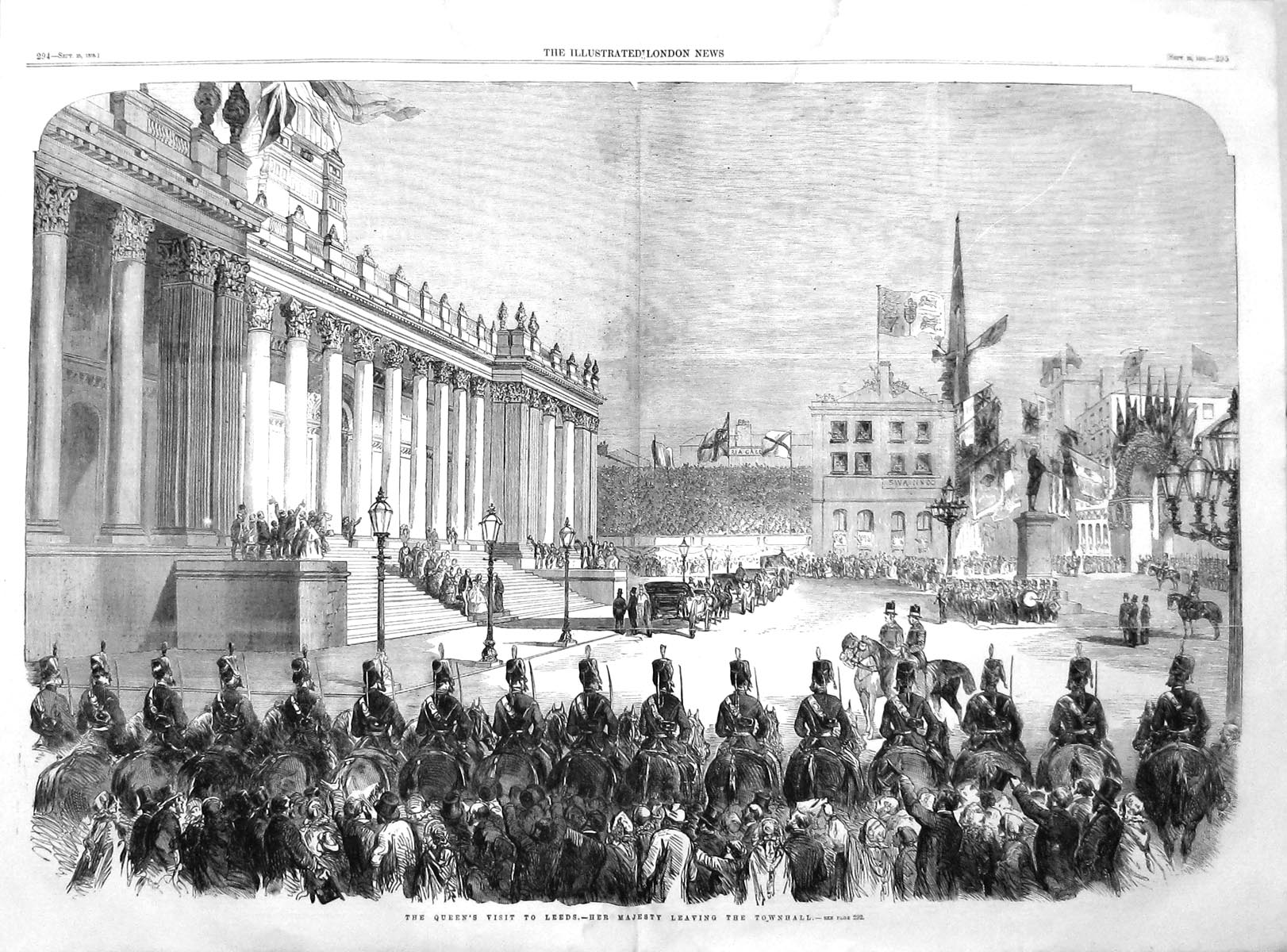 Old 1858 Queen Visit Procession Leeds Townhall Horses Carriage Archit 19th