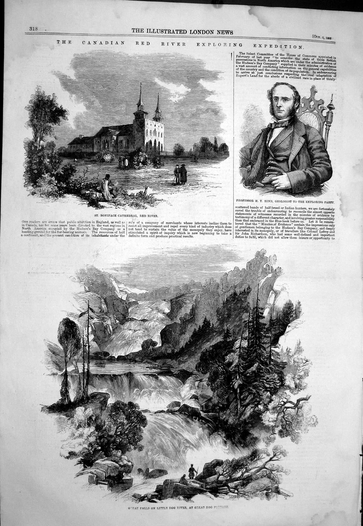 Old 1858 Canada Red River Expedition Boniface Cathedral Professor Hin Victorian