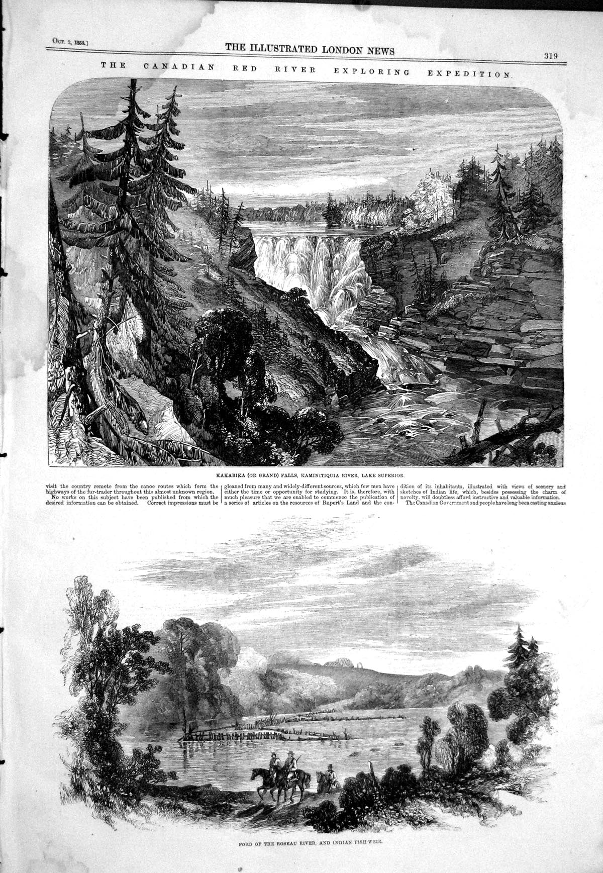 Old 1858 Kakabika Falls Kaminitiquia River Lake Superior Ford Roseau Victorian