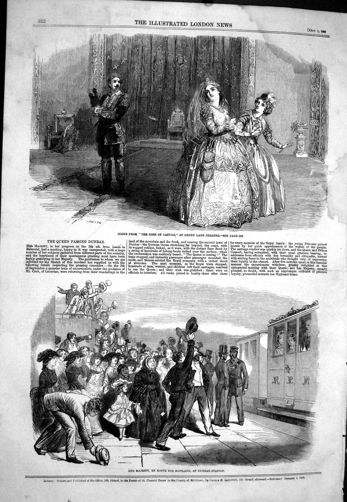 Old 1858 Scene Rose Castile Drury Lane Theatre Queen Dunbar Railway S Victorian