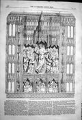 Old Antique Print 1858 Reredos Cloister Sherbourne Minster Abbey Church 19th