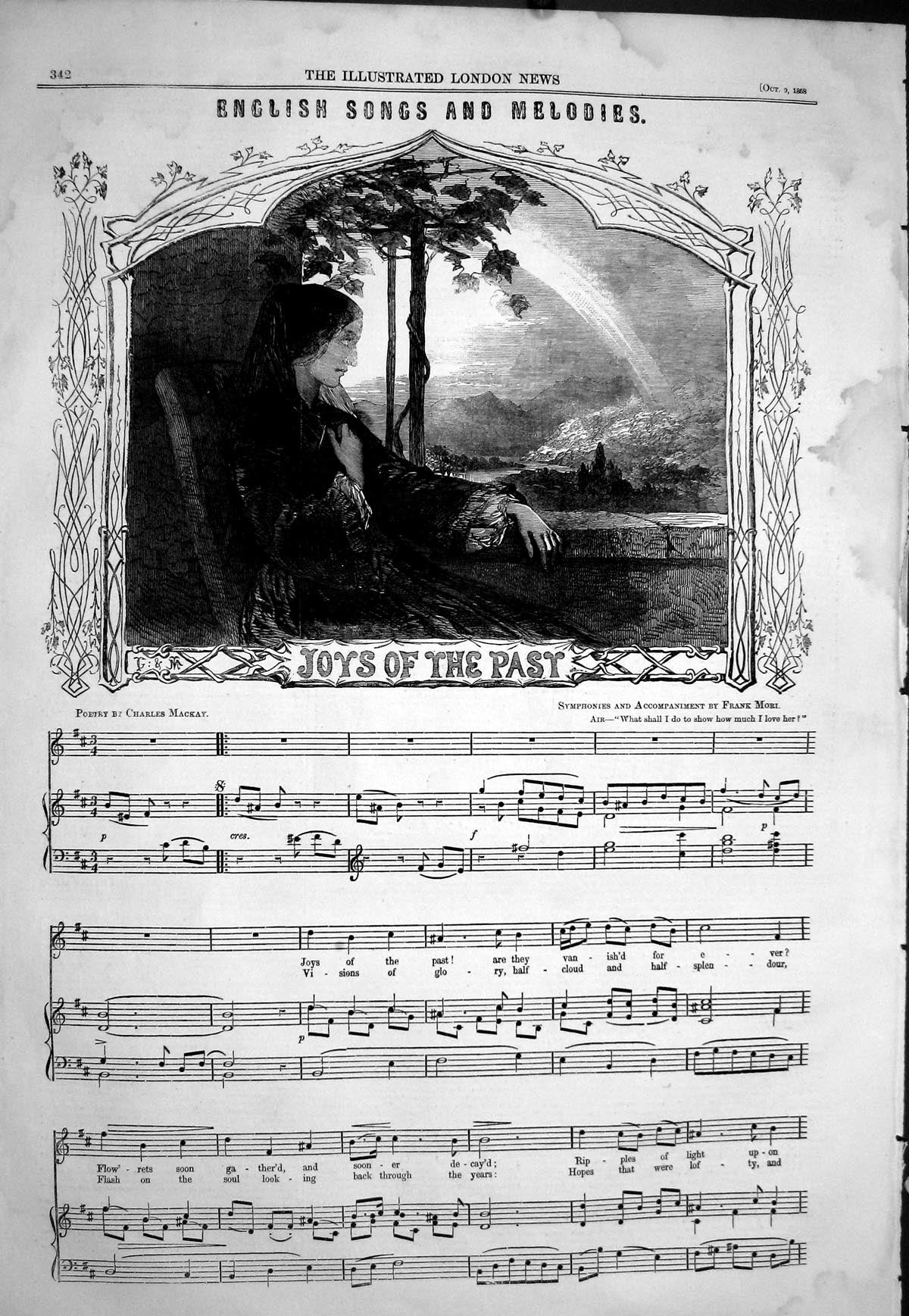 Old 1858 Sheet Music English Songs Melodies Joys Past Charles Mackay Victorian