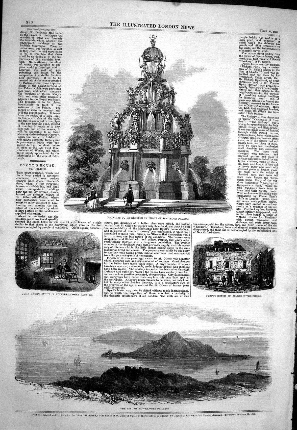 Old 1858 Hill Howth John Knox Study Edinburgh Dyott Fountain Holyrood Victorian