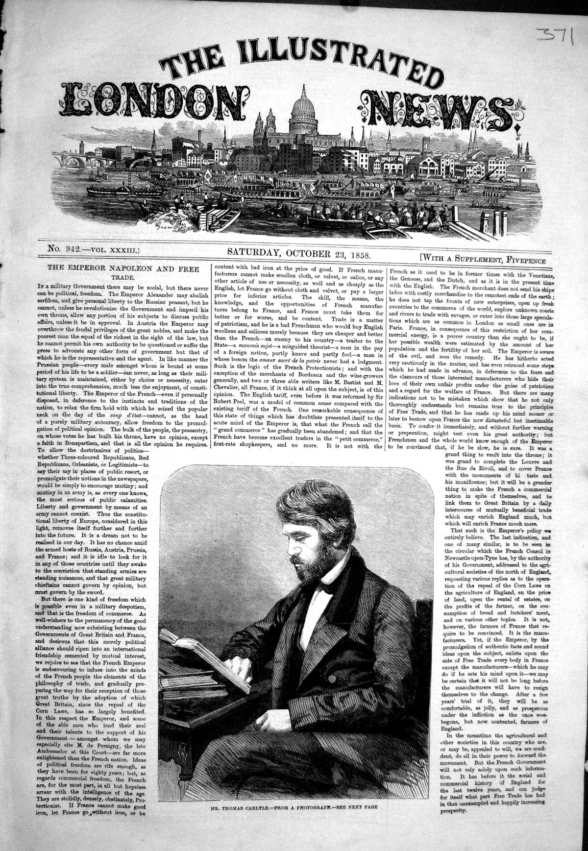 Antique Old Print 1858 Portrait Mr Thomas Carlyle Thinker Writer Middlebie 19th