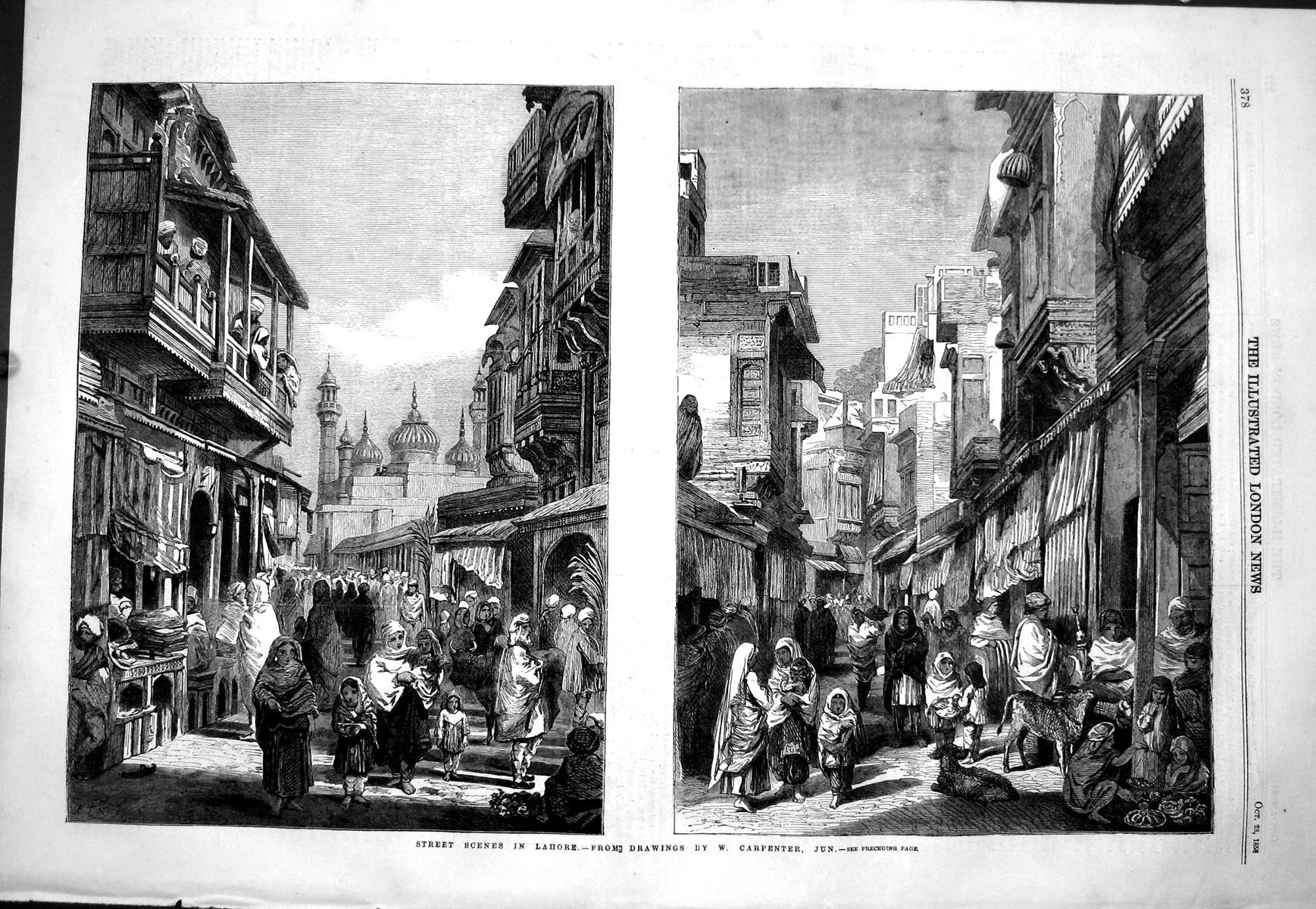 Old 1858 Street Scene Lahore India Market Sellers Houses Buildings Ca Victorian
