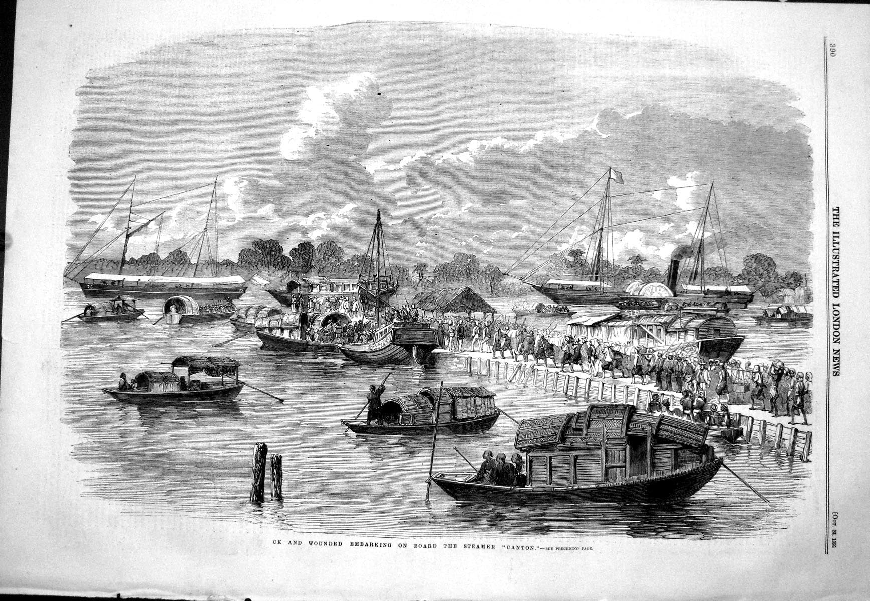 Old Print 1858 Sick Wounded War Siers Embarking Board Steamer Ship Canto 19th