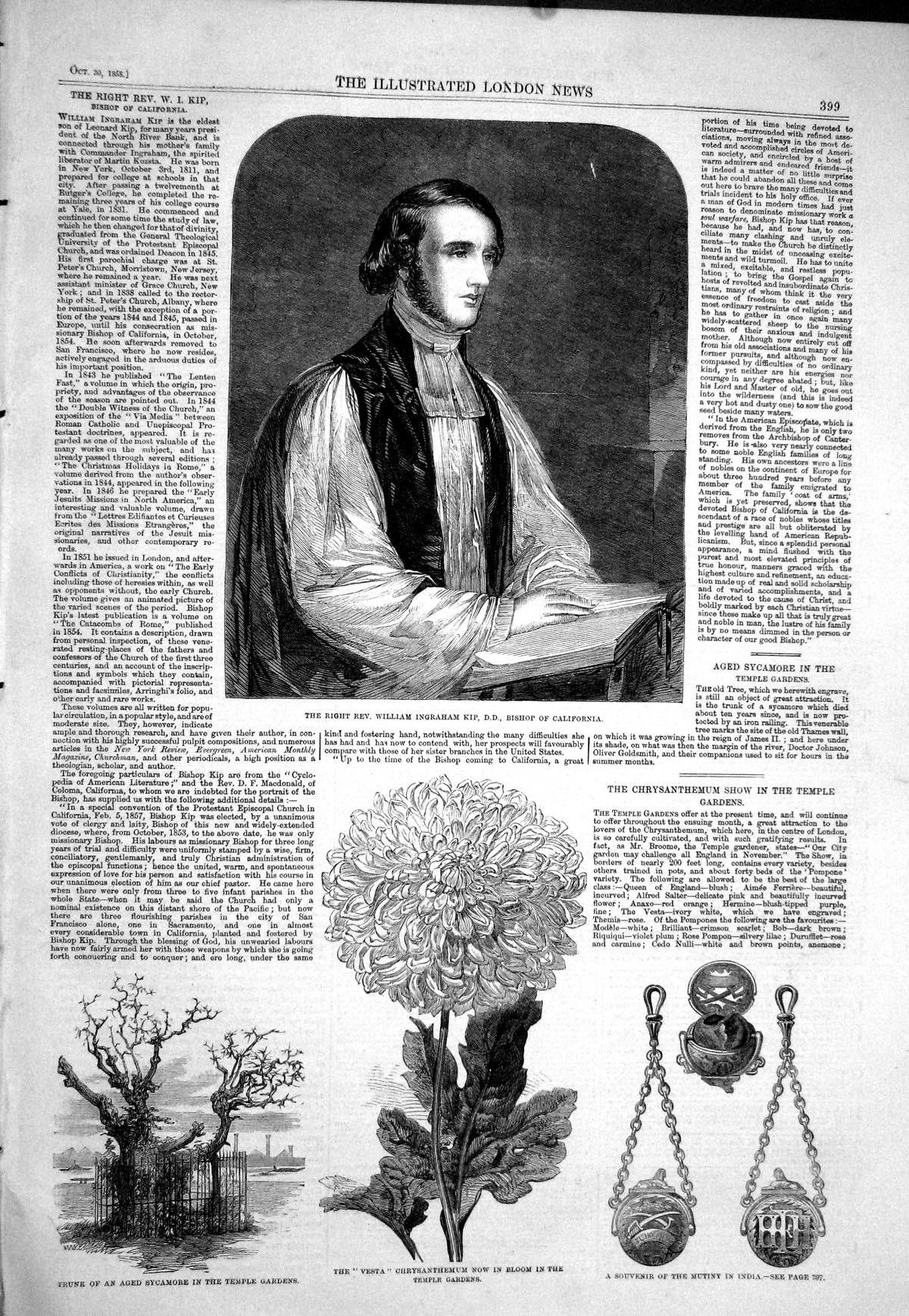 Old 1858 Rev. William Ingraham Kip Bishop California Vesta Flower Tem Victorian