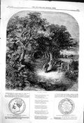 Original Old Antique Print 1858 Falling Leaves Trees Poem Countryside Shepherd