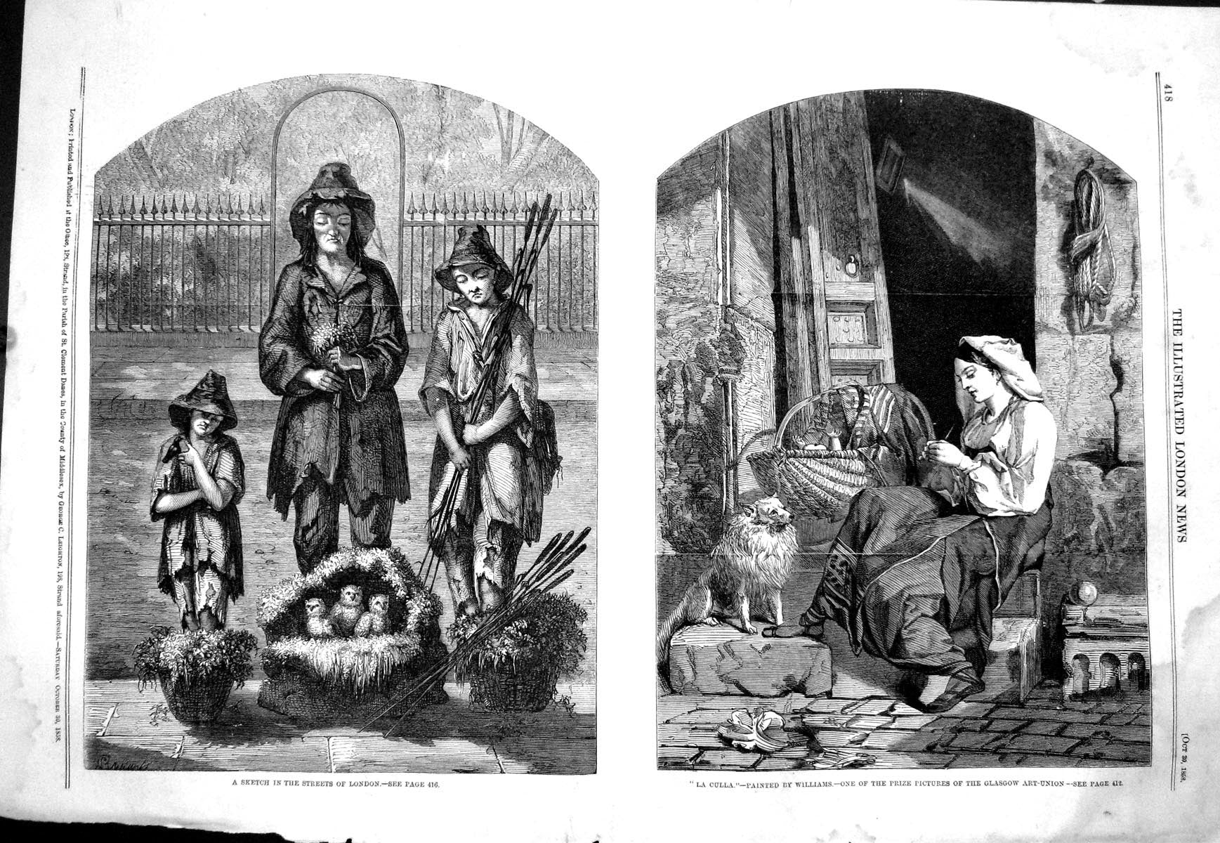 Old 1858 Sketch Streets London Poor Family Sellers La Culla Beautiful Victorian
