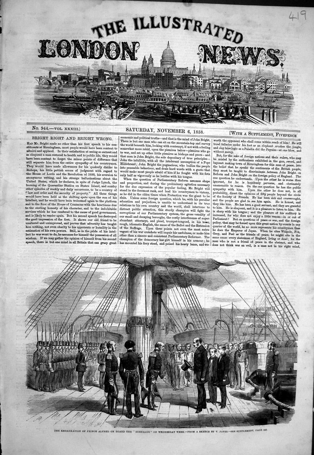 Old Antique Print 1858 Embarkation Prince Alfred Ship Euryalus War Siers 19th