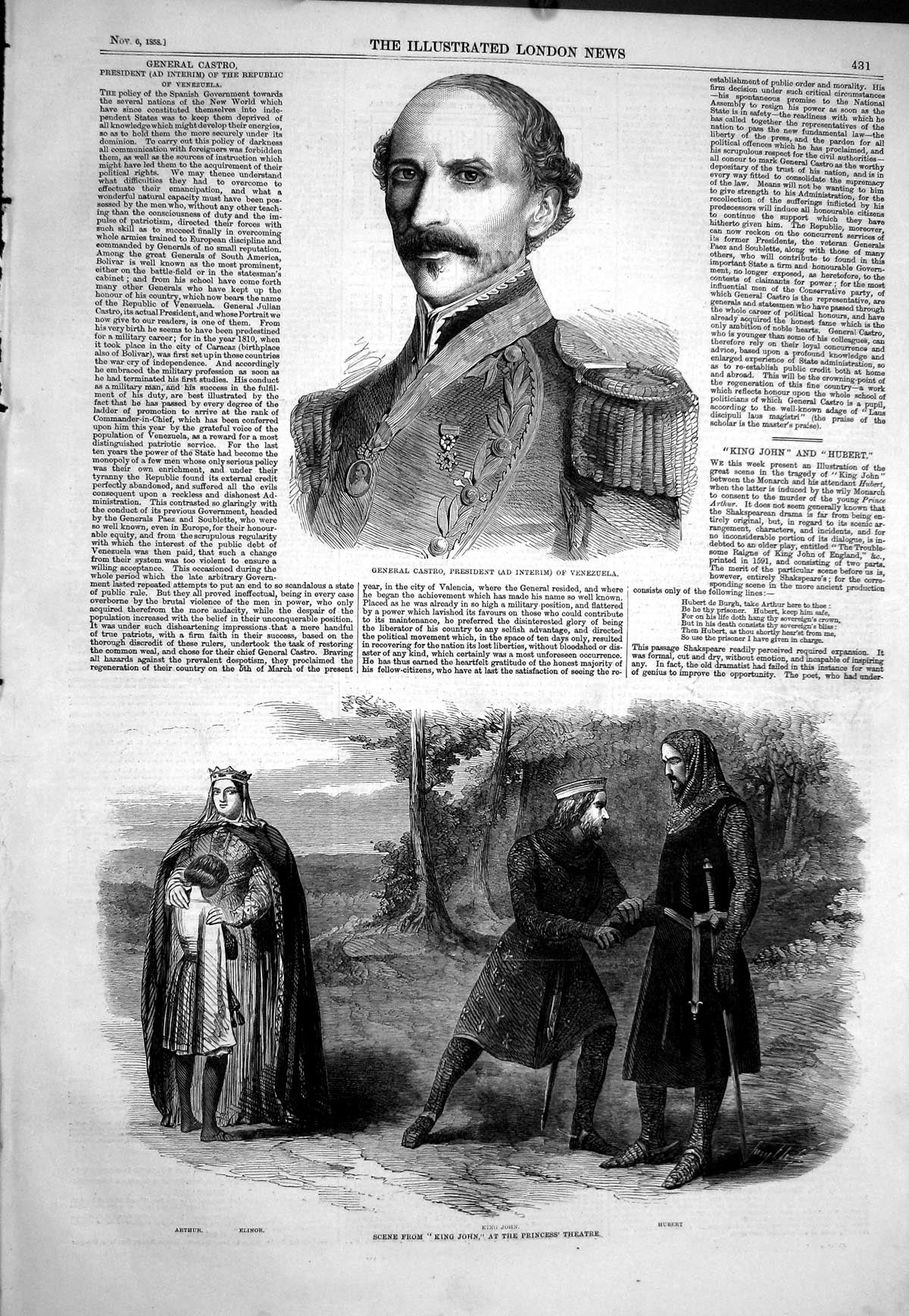 Old 1858 General Castro President Venezuela King John Princess Theatr Victorian