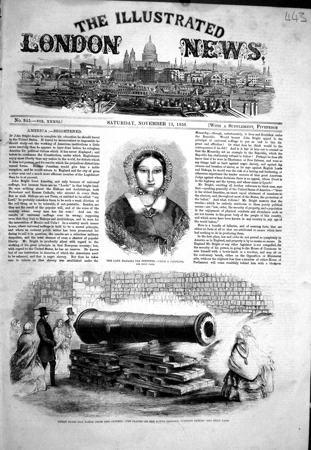Old 1858 Madame Ida Pfeiffer Brass Gun Chinese North Terrace Windsor Victorian