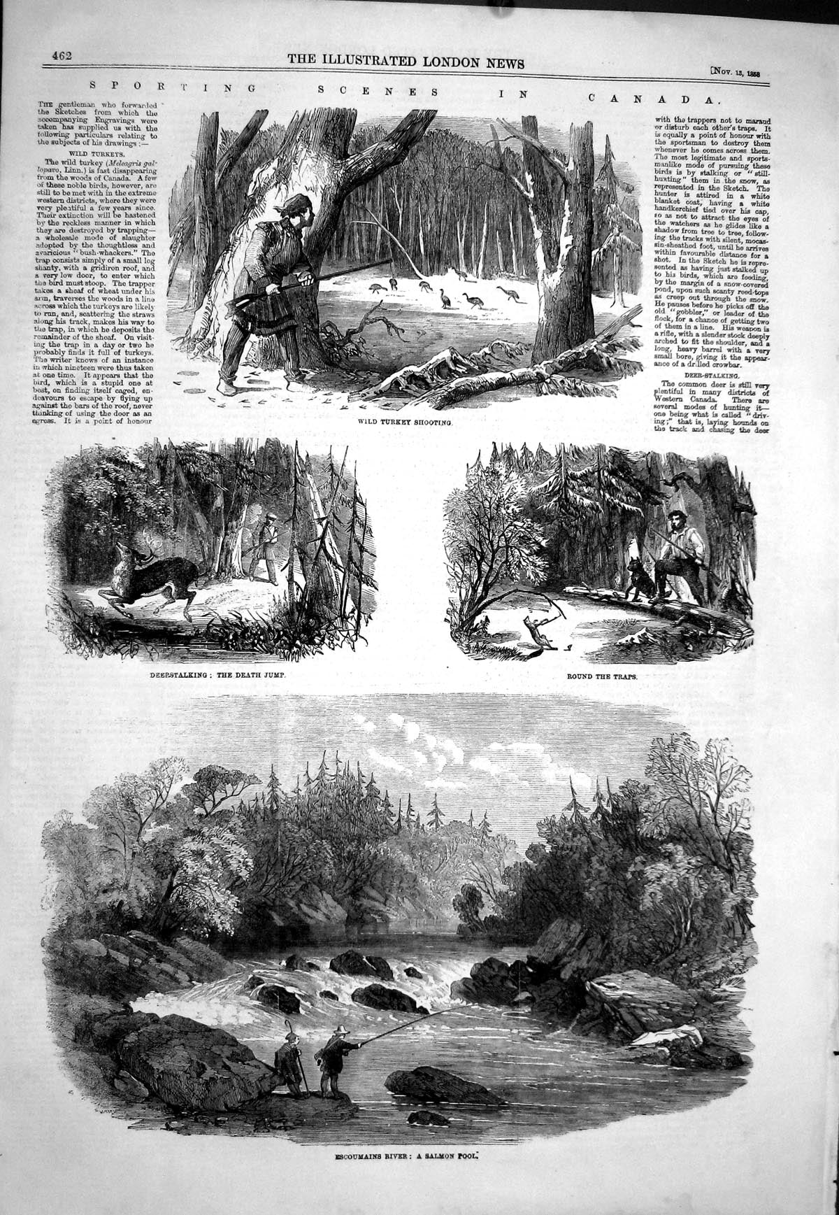 Old 1858 Canada Wild Turkey Shooting Deer Stalking Escoumains River S Victorian