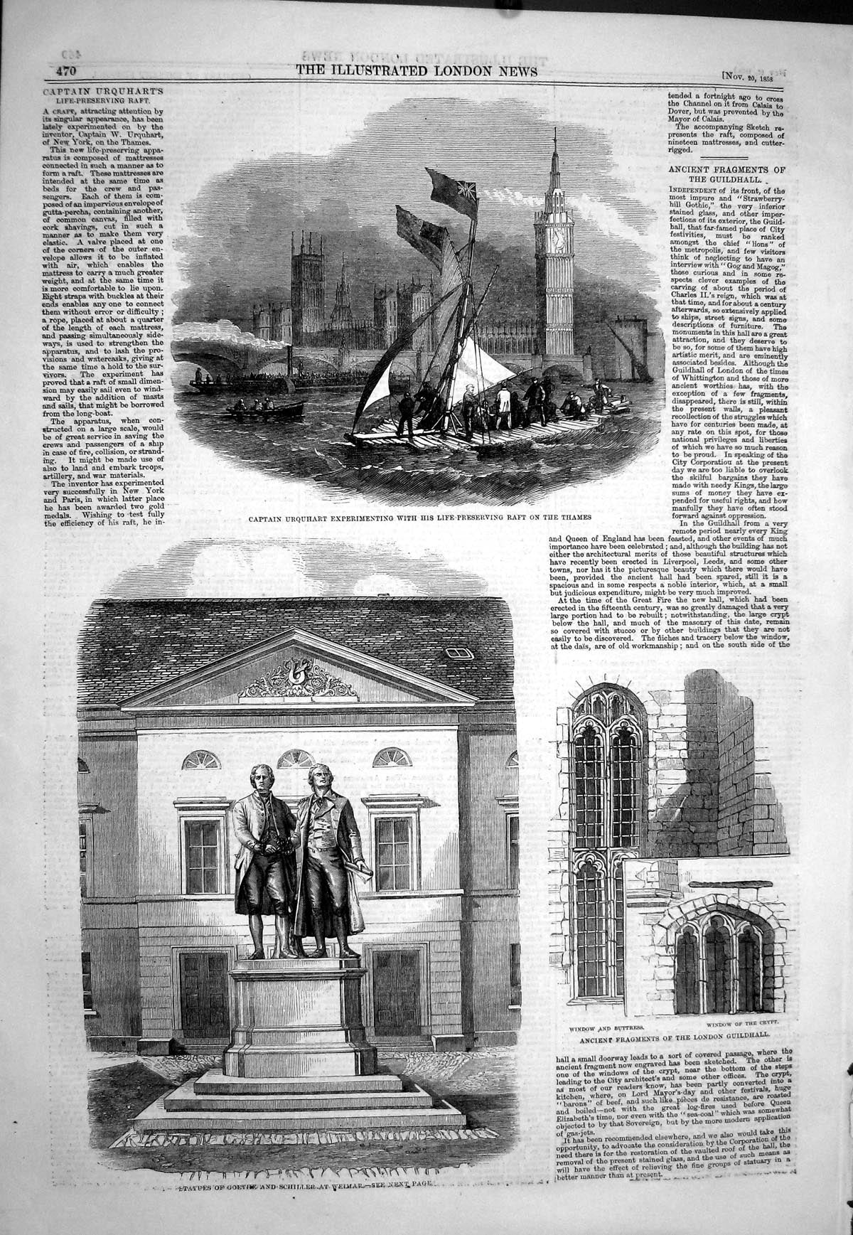 Old 1858 Captain Urquhart Life-Preserving Raft Thames Statue Goethe S Victorian
