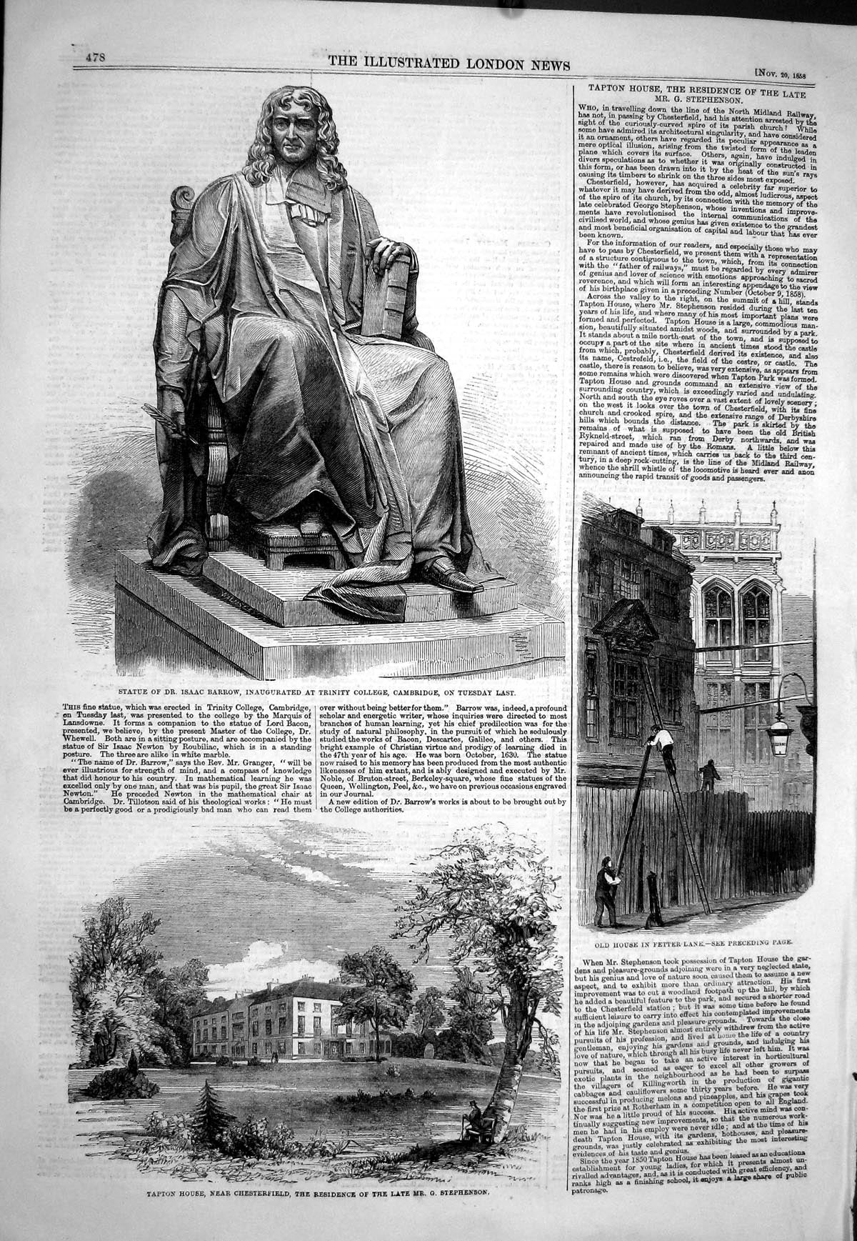 Old 1858 Statue Isaac Barrow Trinity College Tapton House Stephenson Victorian