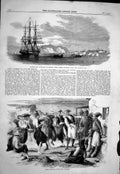 Antique Old Print 1858 Ship Euryalus Corunna Greek Fishermen Dancing Romaika