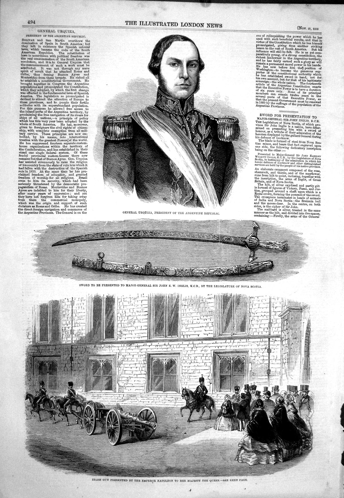 Old 1858 General Urquiza President Argentine Brass Gun Emperor Napole Victorian