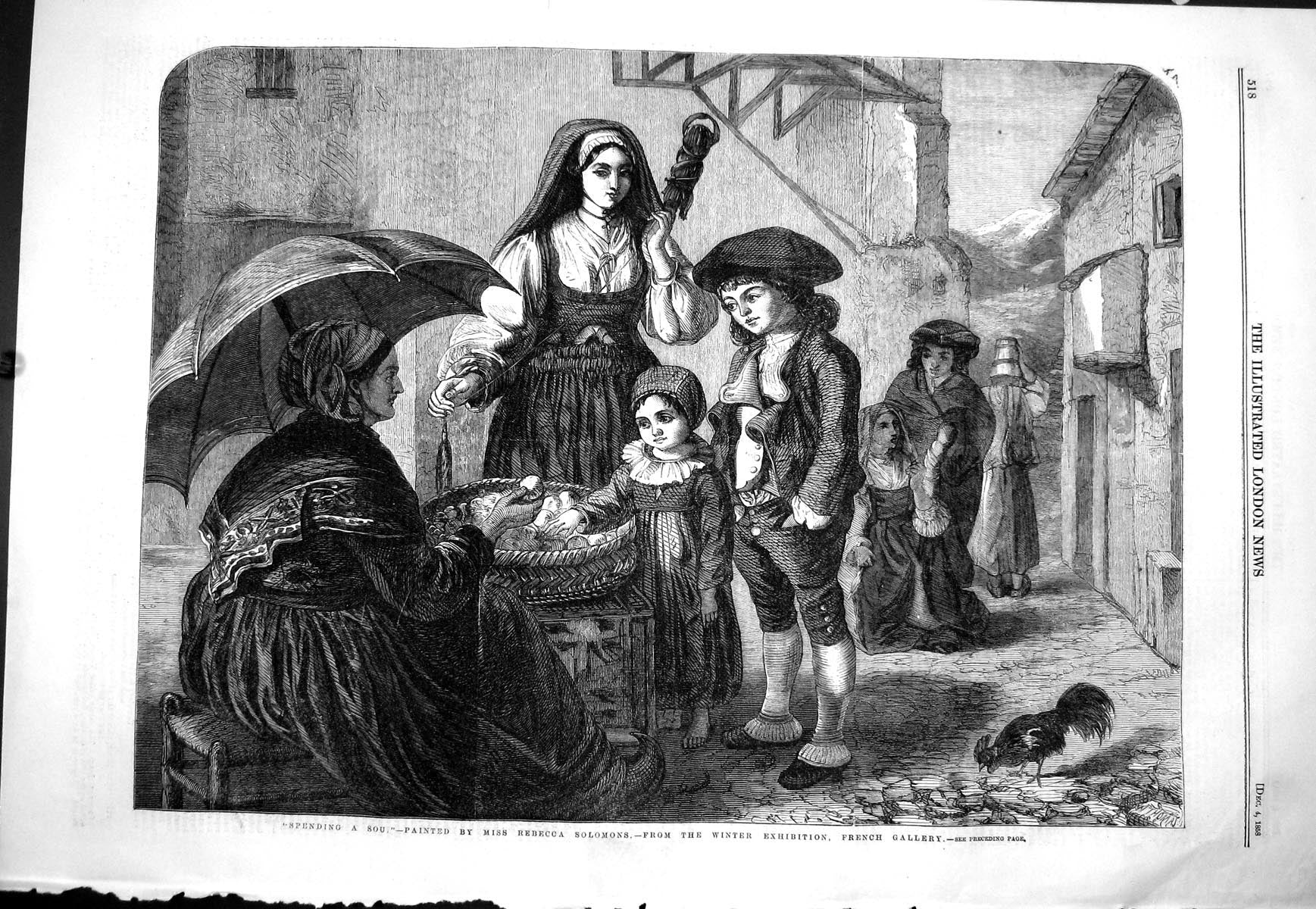 Old Print 1858 Spending Sou Children Food Street Seller Rebecca Solomons 19th