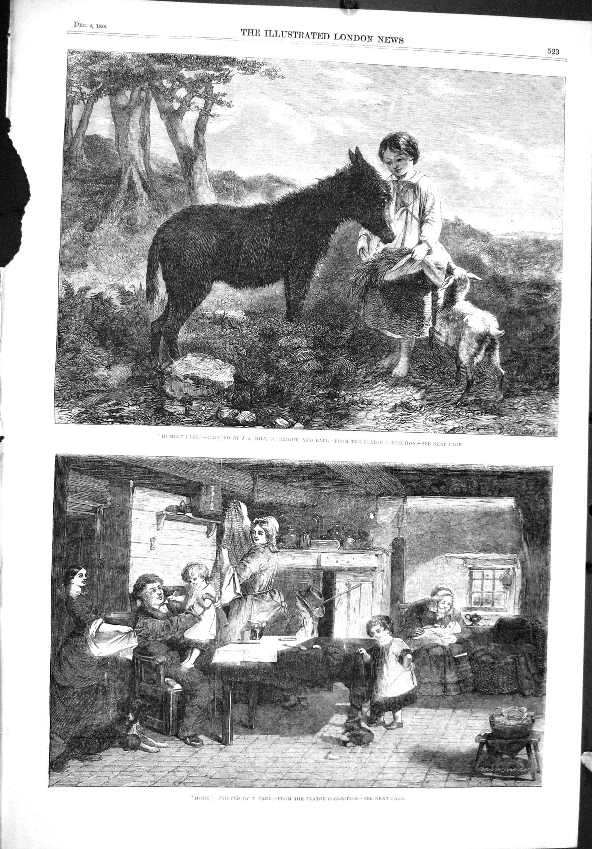 Antique Print 1858 Fine Art Flatou Humble Fare Donkey Family Home Children 19th
