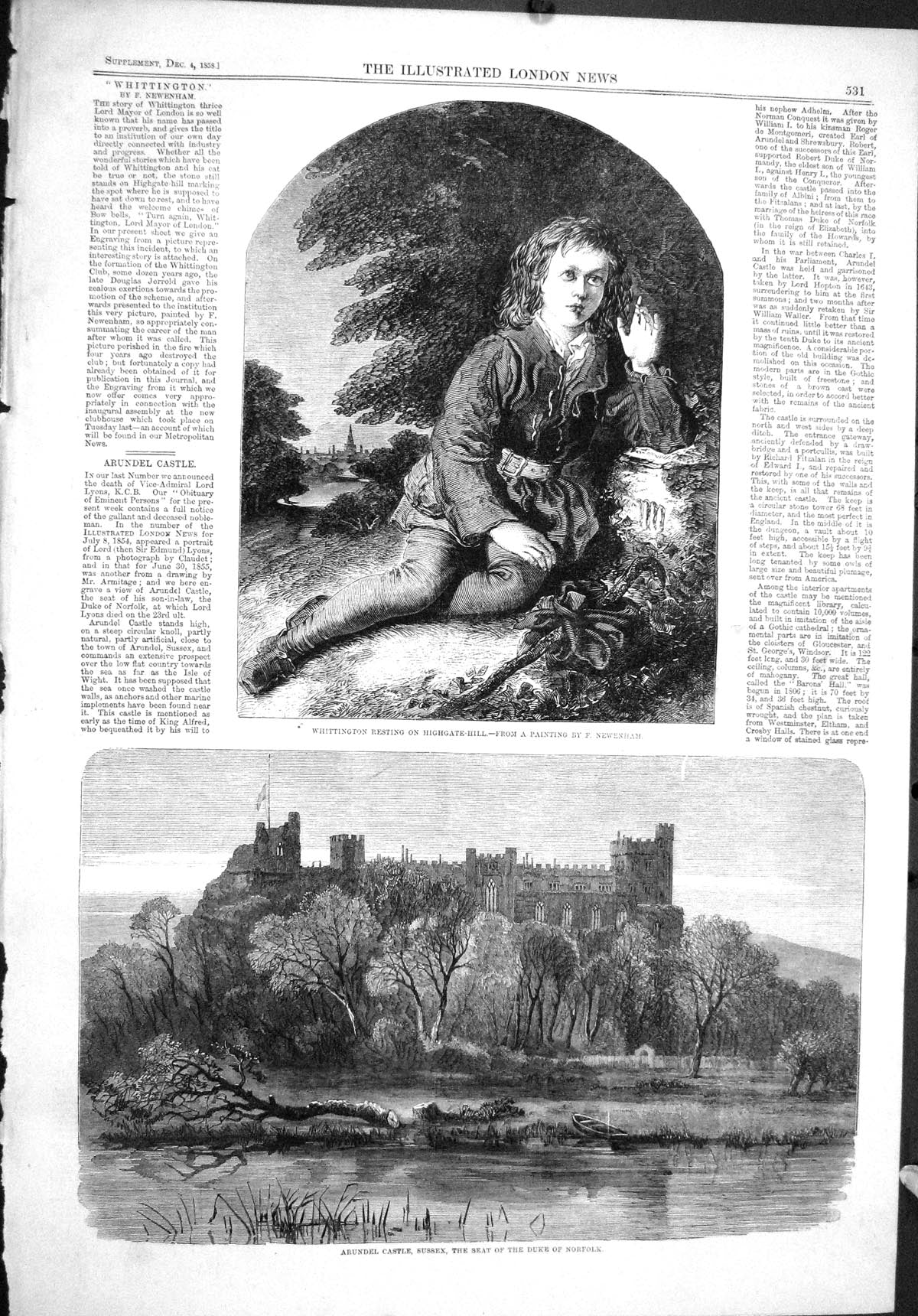 Old 1858 Whittington Highgate Hill Arundel Castle Sussex Duke Norfolk Victorian