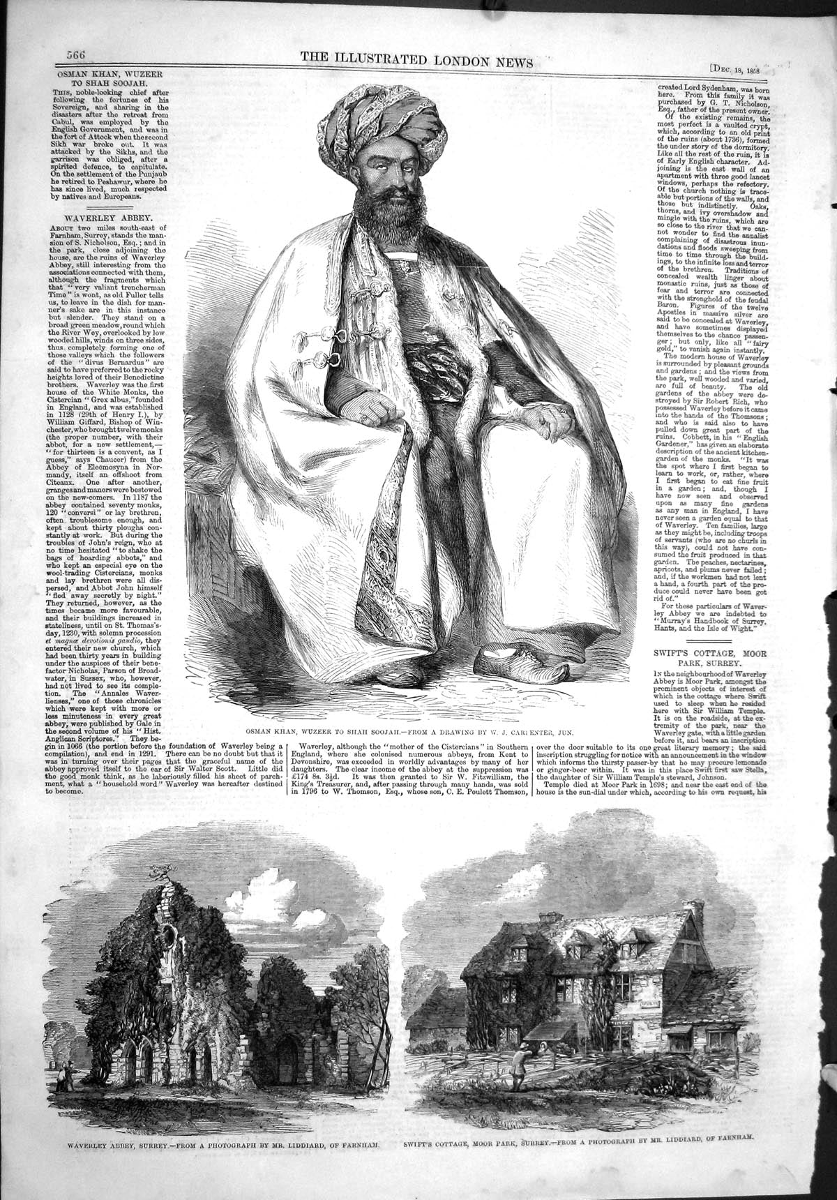Old 1858 Osman Khan Wuzeer Shah Soojah Waverley Abbey Surrey Swift Co Victorian