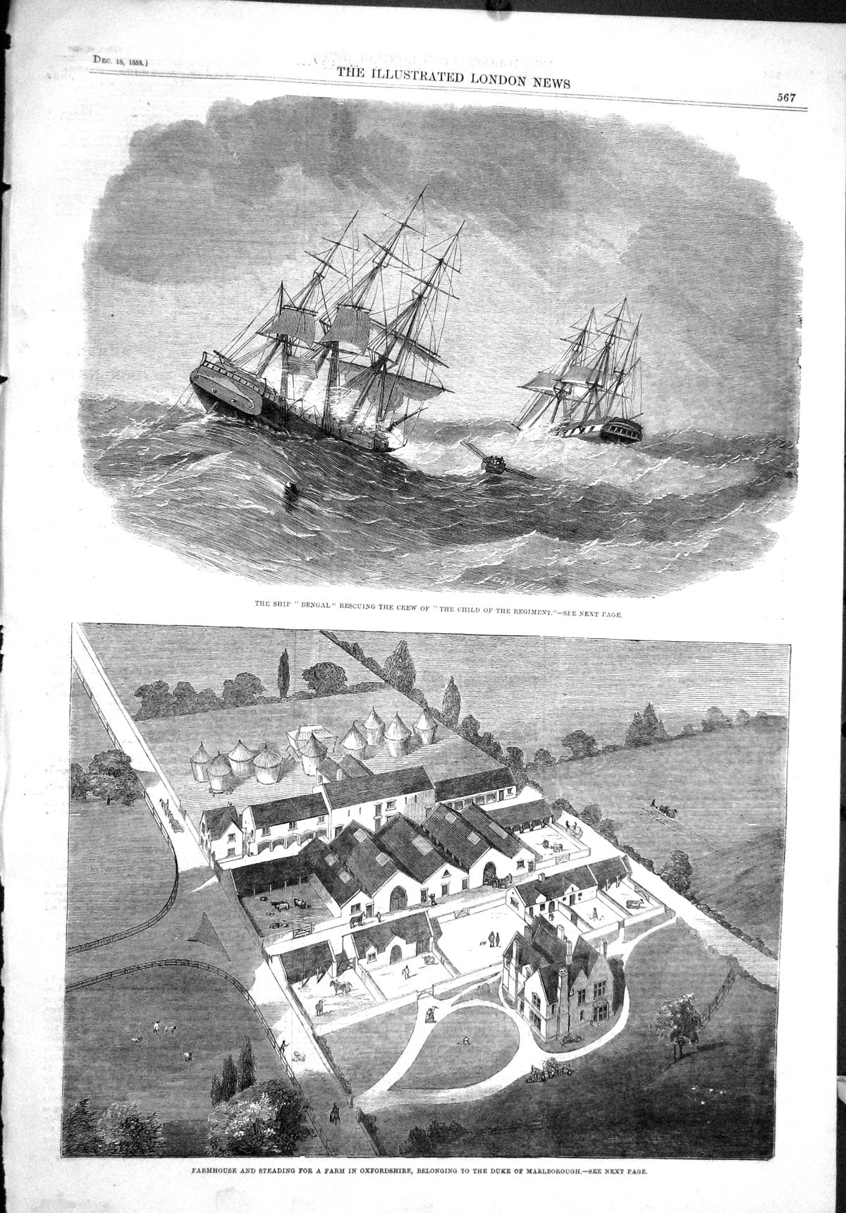 Old 1858 Ship Bengal Rescuing Crew Child Regiment Farmhouse Steading Victorian