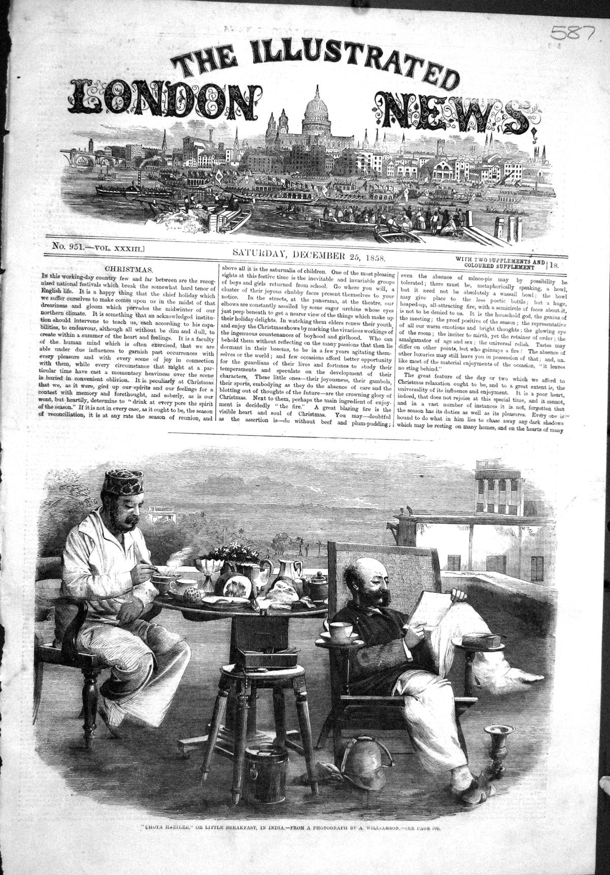 Antique Old Print 1858 Chota Haziree Little Breakfast India Men Williamson 19th