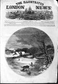 Original Old Antique Print 1859 Winter Scene Farmer Braking Ice Cattle Farmyard