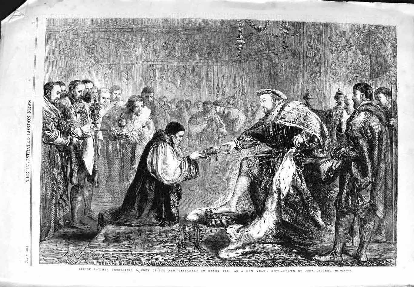 Original Old Antique Print 1859 Bishop Latimer New Testament King Henry Viii