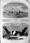 Original Old Antique Print 1859 View Portsmouth Paddle-Shift Great Eastern Ship