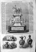 Original Old Antique Print 1859 Scarlett Testimonial Dragoon Guards Claret Jugs