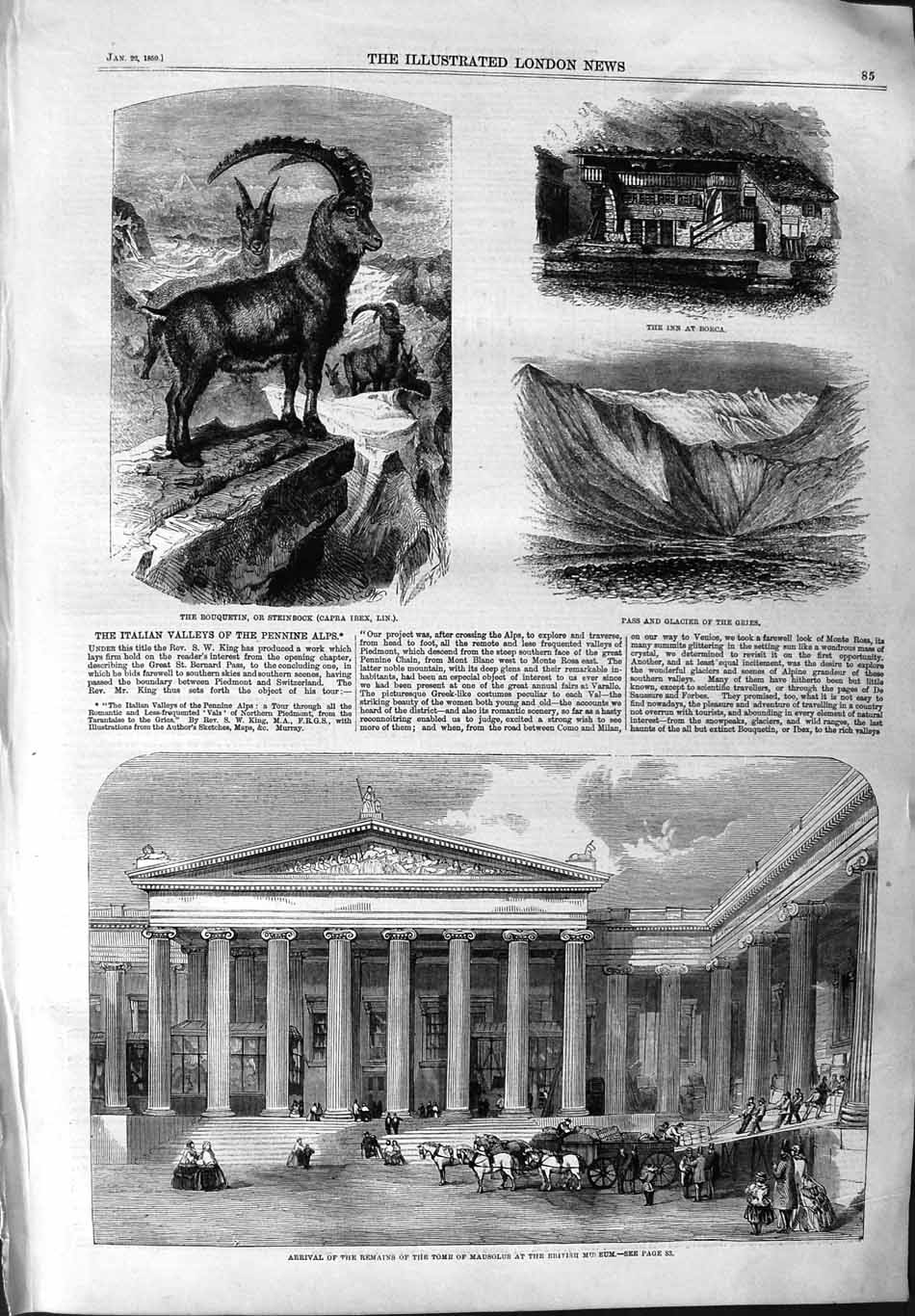 Old Antique Print 1859 Tomn Mausolus British Museum Steinbock Borca Gries 19th
