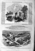 Old Antique Print 1859 Protestant Church Cannes Spill Manufactory Stepney 19th