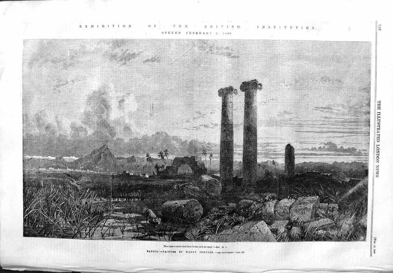 Original Old Antique Print 1859 View Sardis Mountains Pillars Harry Johnson