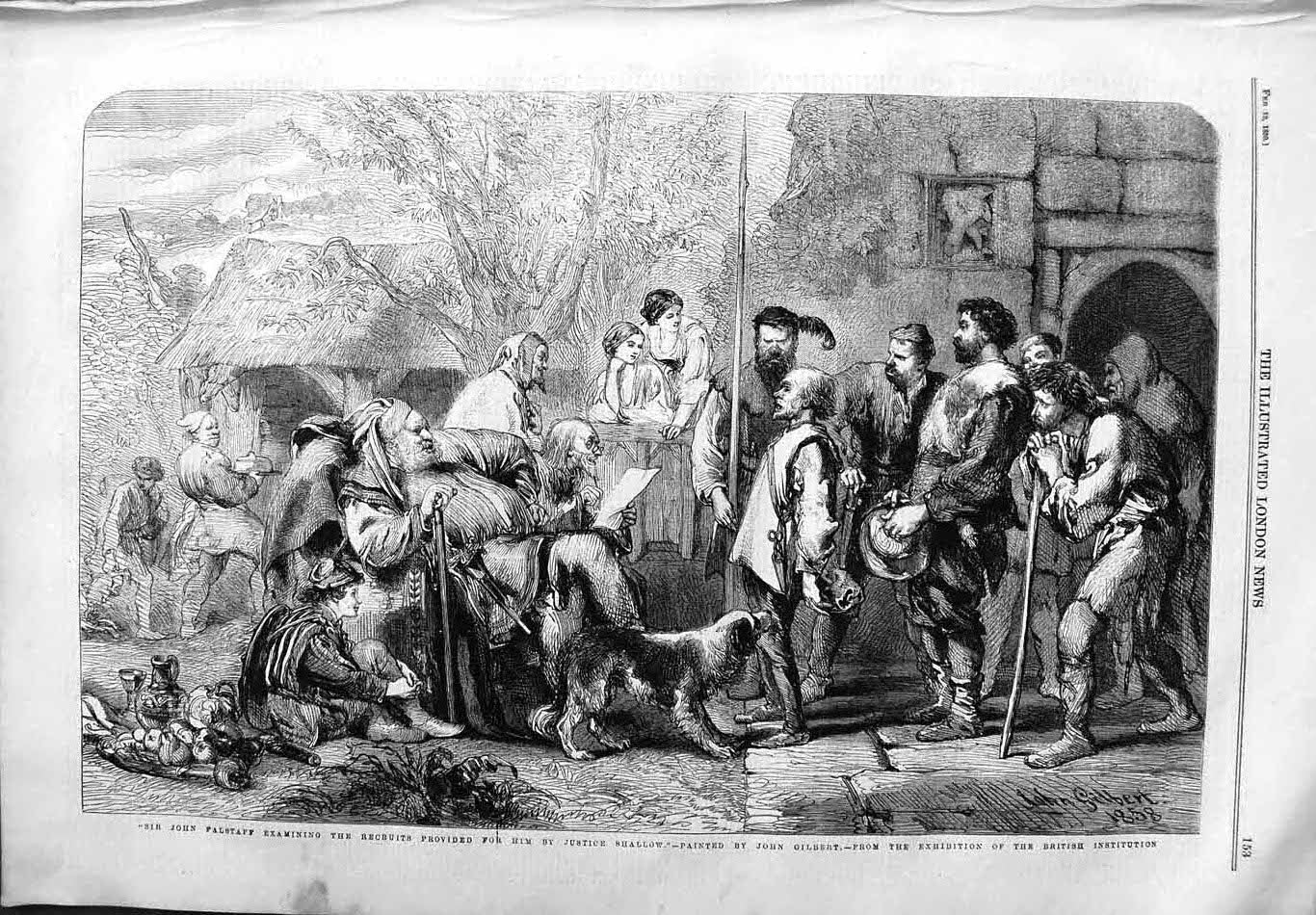 Original Old Antique Print 1859 John Falstaff Examining Recruits Justice 19th