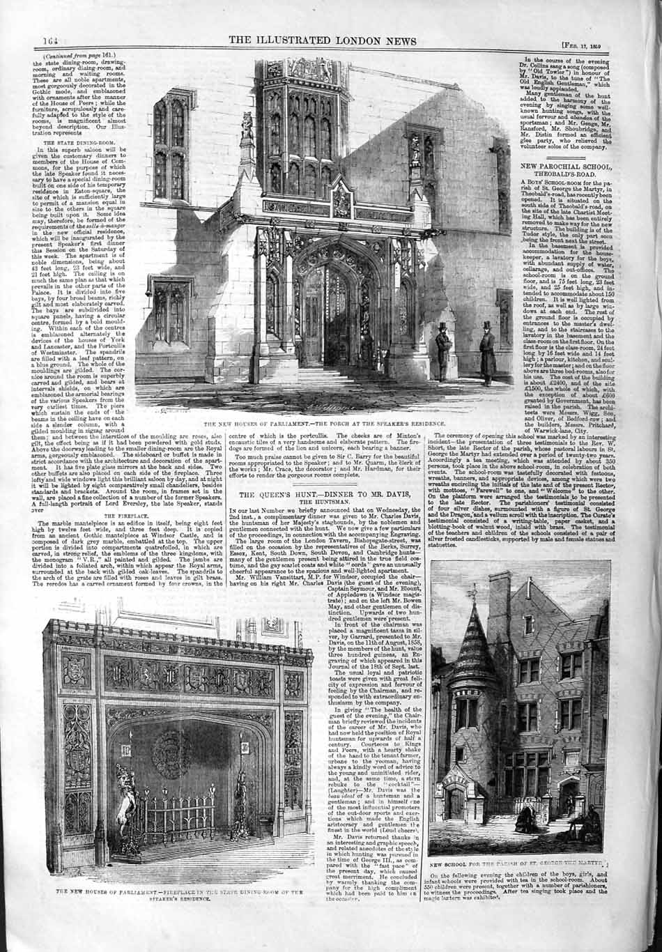 Original Old Antique Print 1859 Houses Parliament Speaker School George Martyr