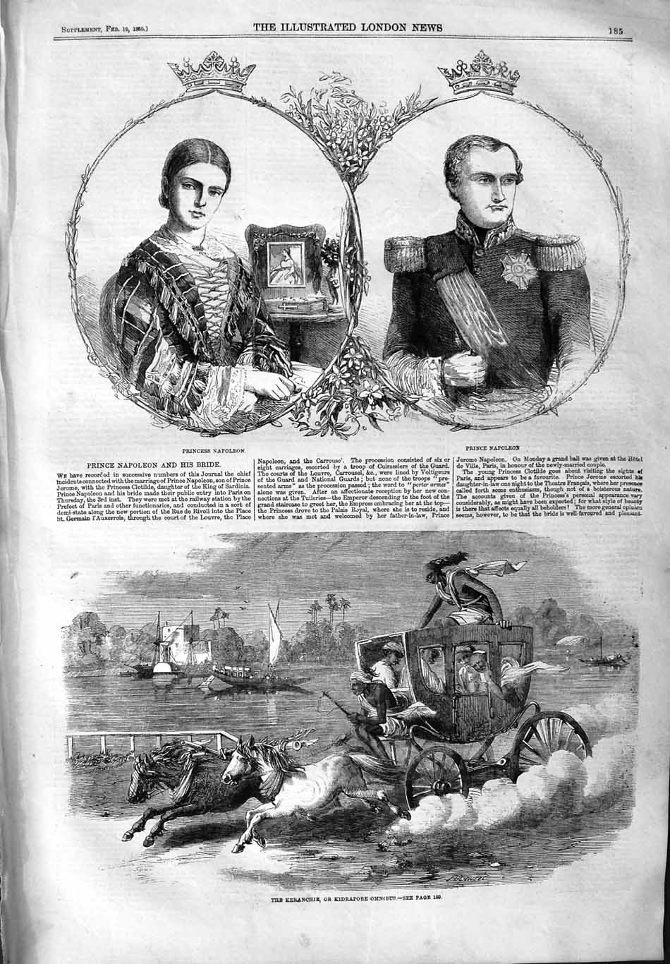 Original Old Antique Print 1859 Princess Napoleon Keranchie Kidrapore Omnibus
