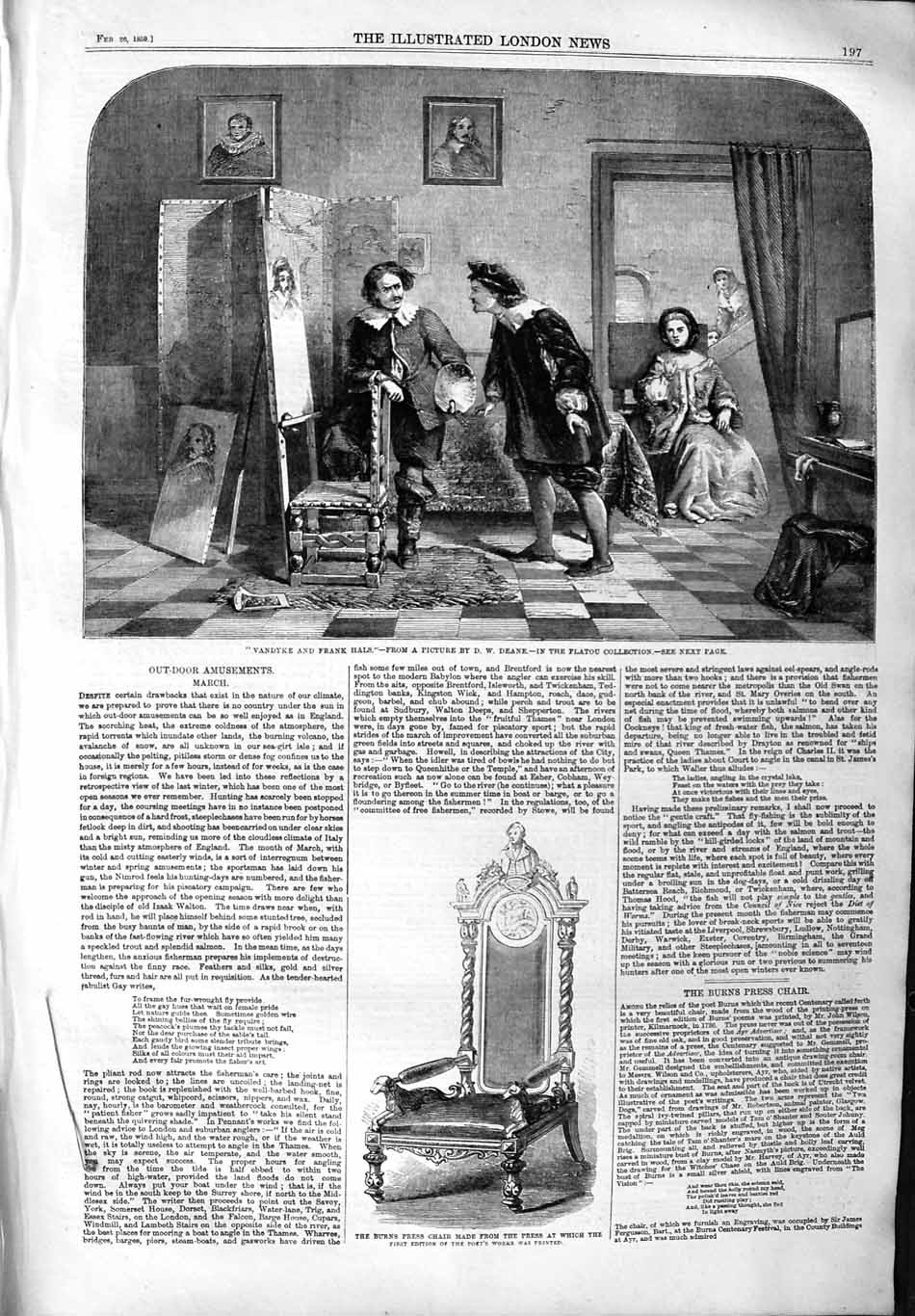 Original Old Antique Print 1859 Vandyke Frank Hals Poet Burns Press Chair 19th