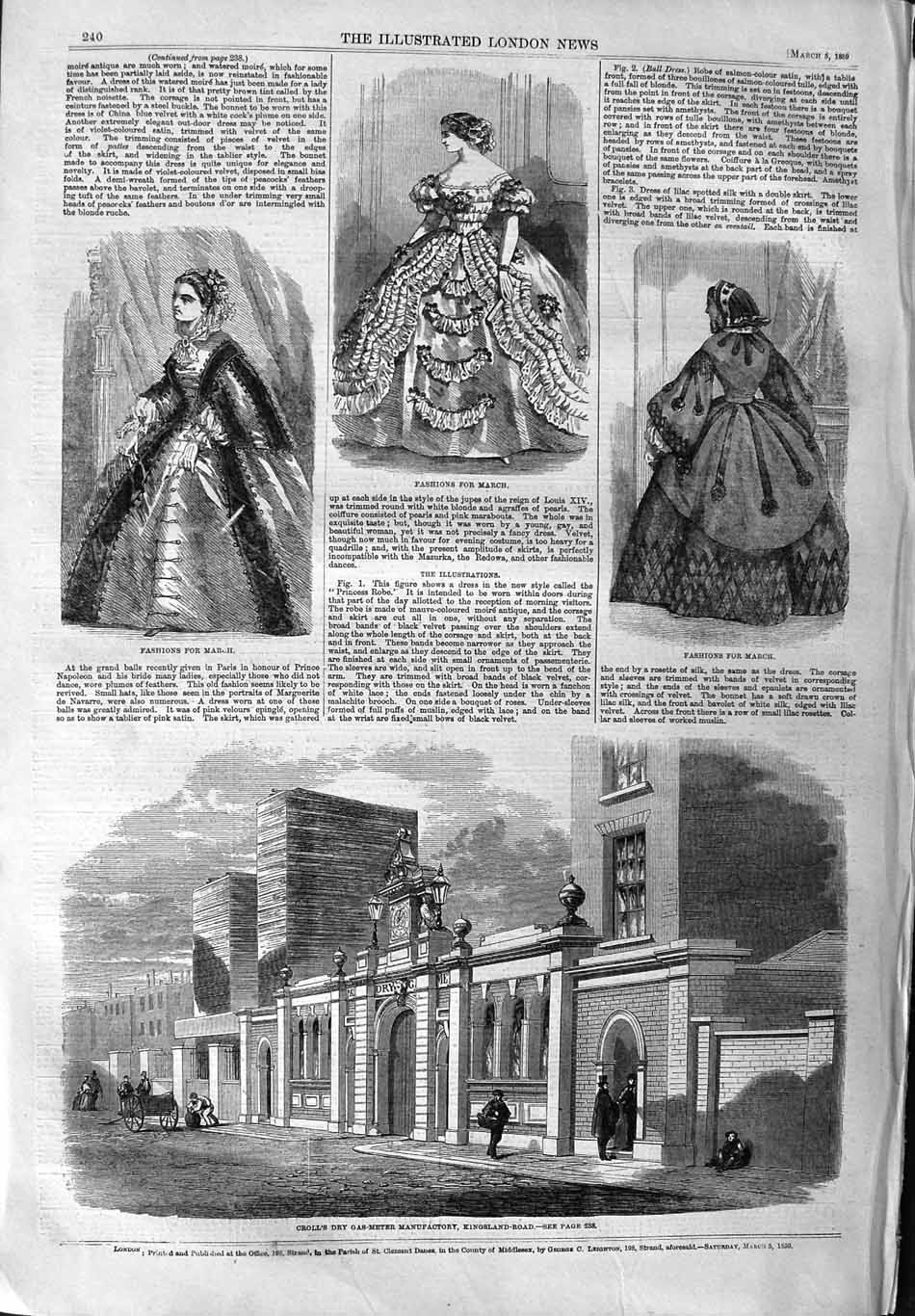 Old Antique Print 1859 Croll Dry Gas-Meter Manufactory Kingsland Fashion 19th