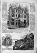 Original Old Antique Print 1859 Northampton Castle Offices Leandenhall Street