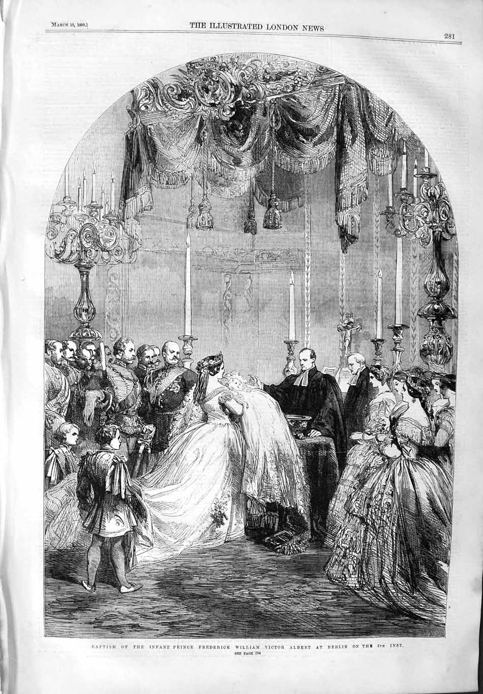 Antique Print *3731 1859 Baptism Baby Prince Frederick Victor Albert Berlin