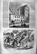 Original Old Antique Print 1859 House Augsburg Chalk Sunday Kilkenny Ireland