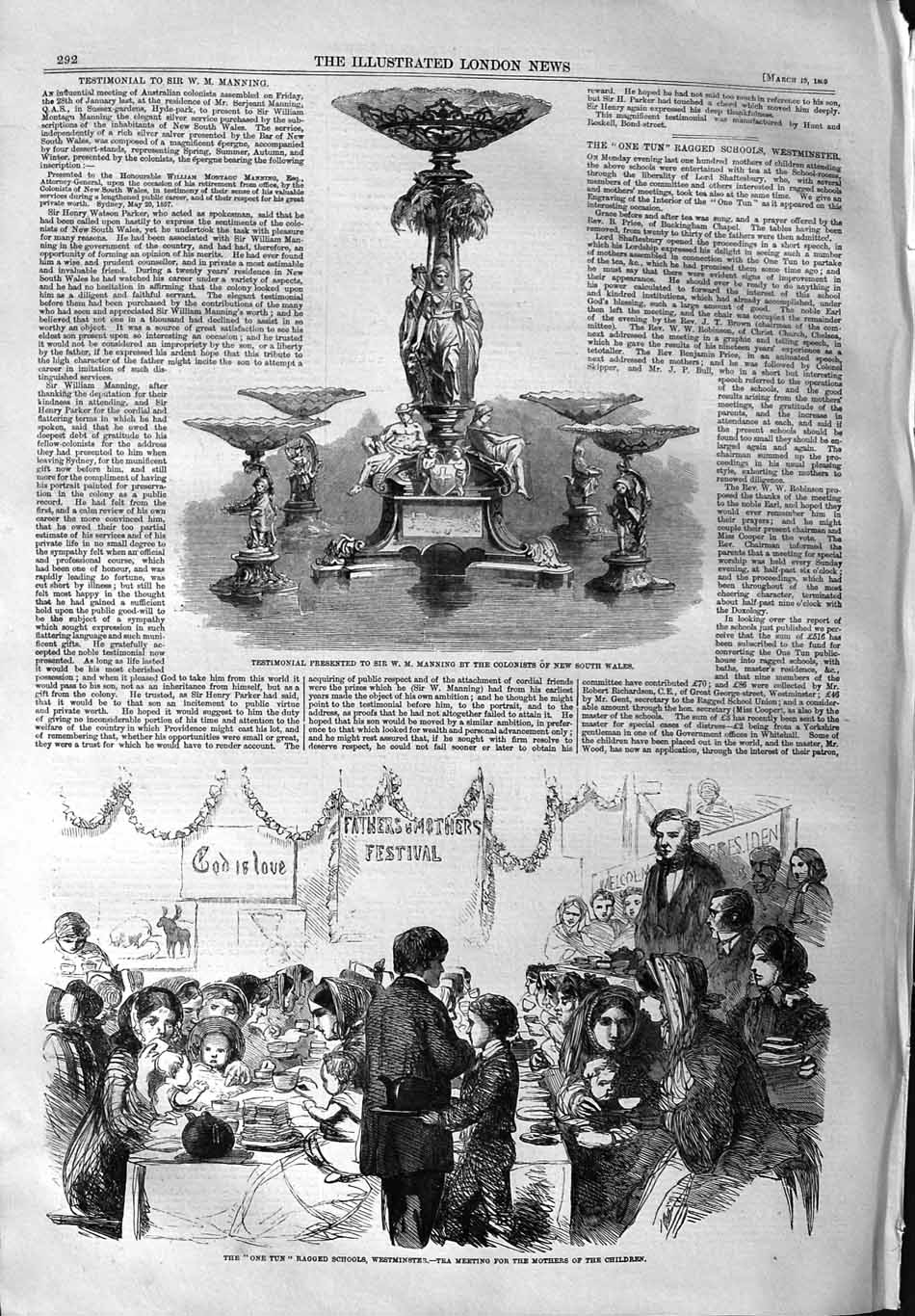 Original Old Antique Print 1859 Testimonial Manning Ragged School Westminster