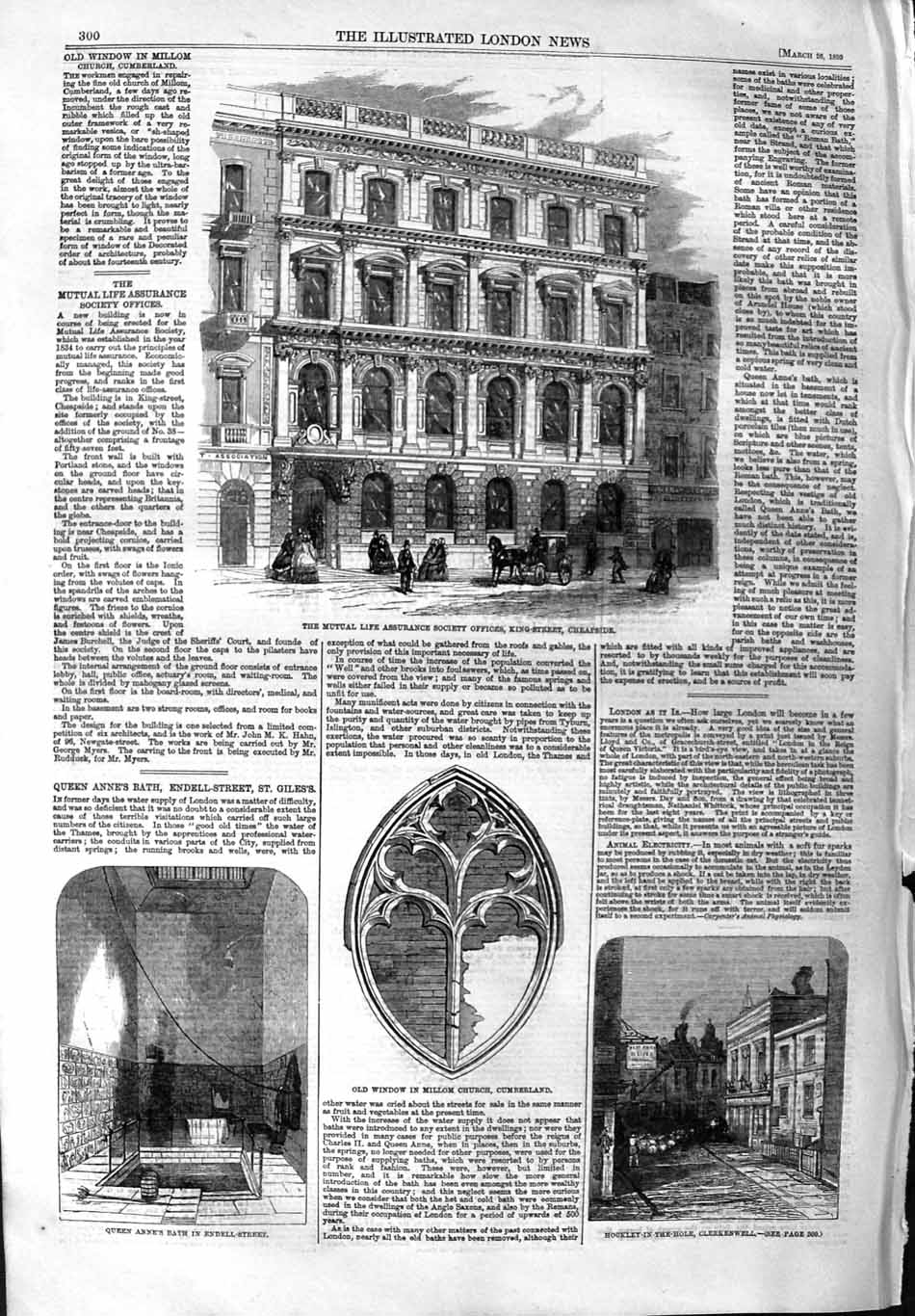 Old Antique Print 1859 Mutual Life Assurance Office Cheapside Cumberland 19th