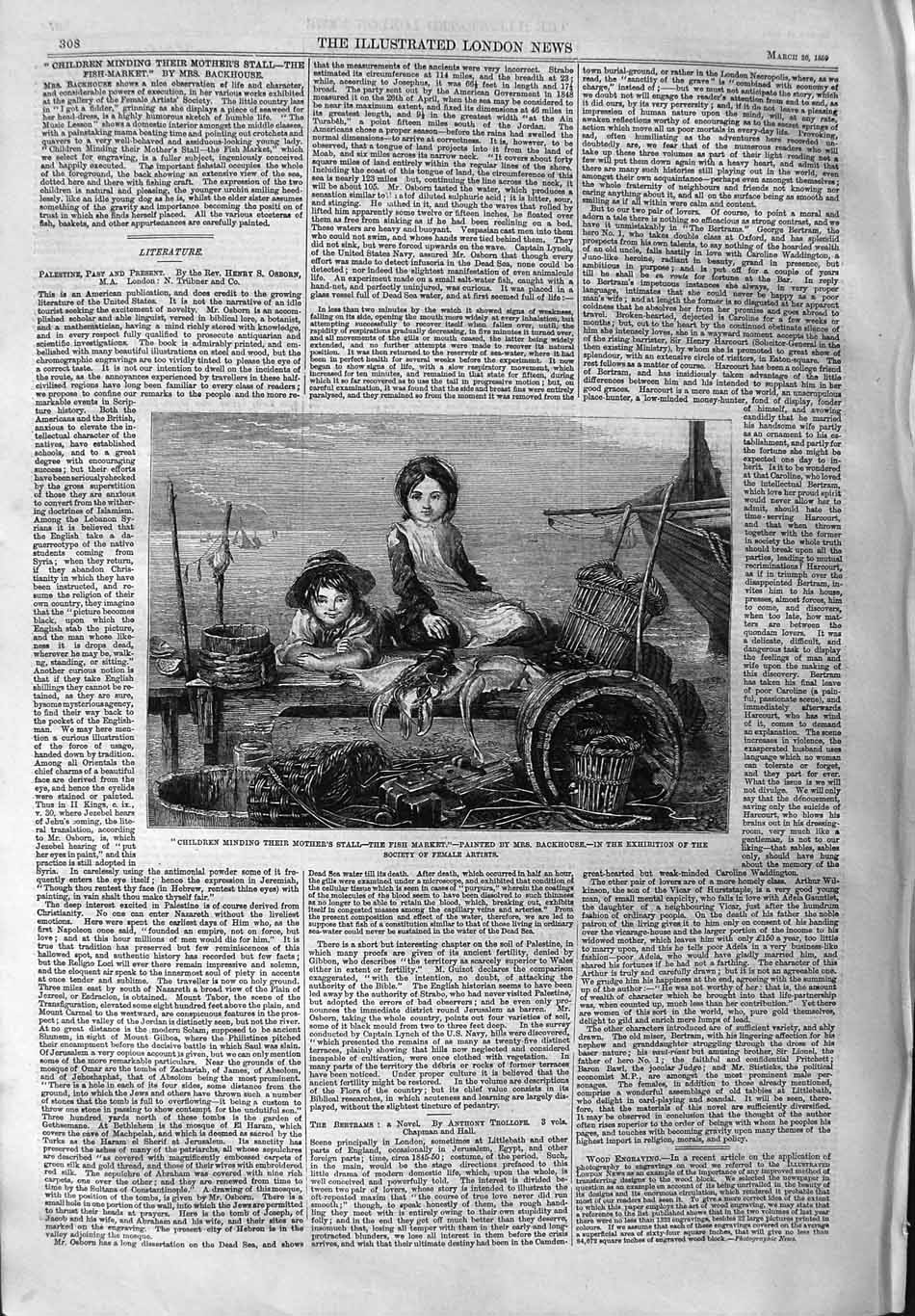 Original Old Antique Print 1859 Children Minding Mothers Stall Fish Market 19th