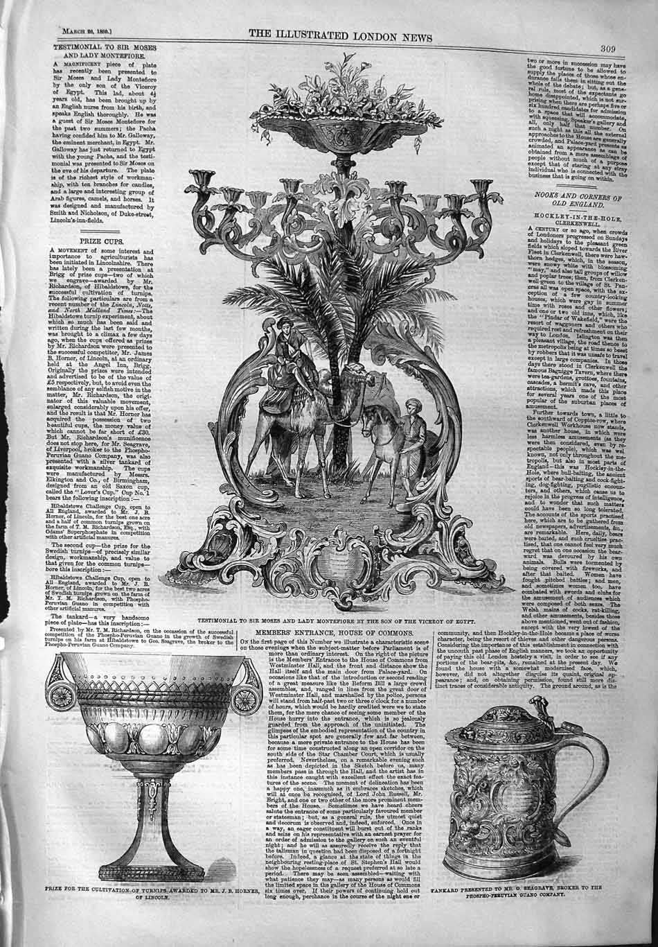 Old Antique Print 1859 Testimonial Moses Montefiore Viceroy Egypt Tankard 19th