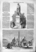 Old Antique Print 1859 Statue Dante Florence Piazza Del Popolo Rome Italy 19th