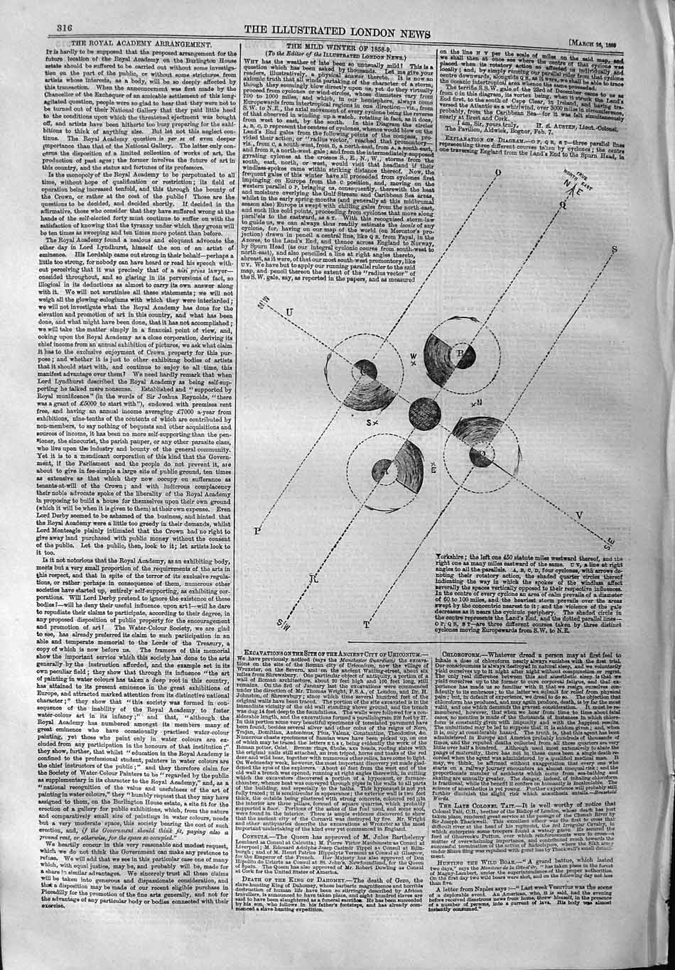 Old Antique Print 1859 Diagram Parallel Lines Cyclones Land'S End Spurn 19th