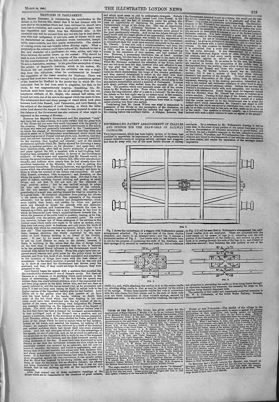 Old Antique Print 1859 Nethersole Patent Cradles Springs Railway Carriage 19th